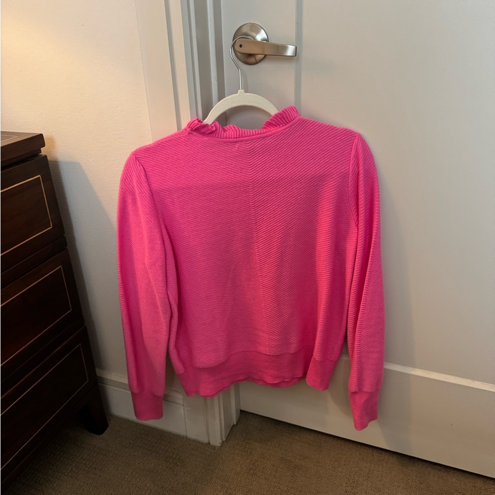 J. Crew Pink Ruffle Crew Neck Sweater - Picture 2 of 2